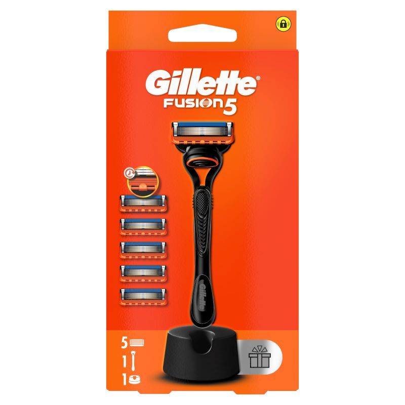 GILLETTE Fusion Система за бръснене + 5 резервни ножчета + стойка