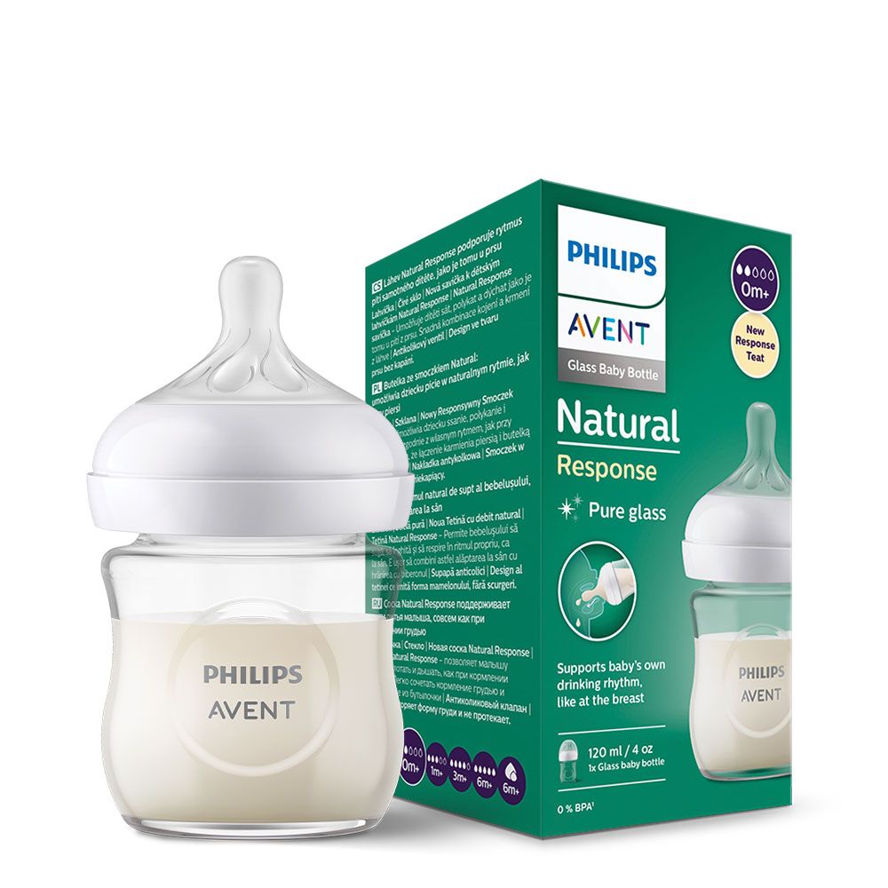 AVENT NATURAL RESPONSE Стъклена бутилка с биберон с поток 2, 120 мл 0м+
