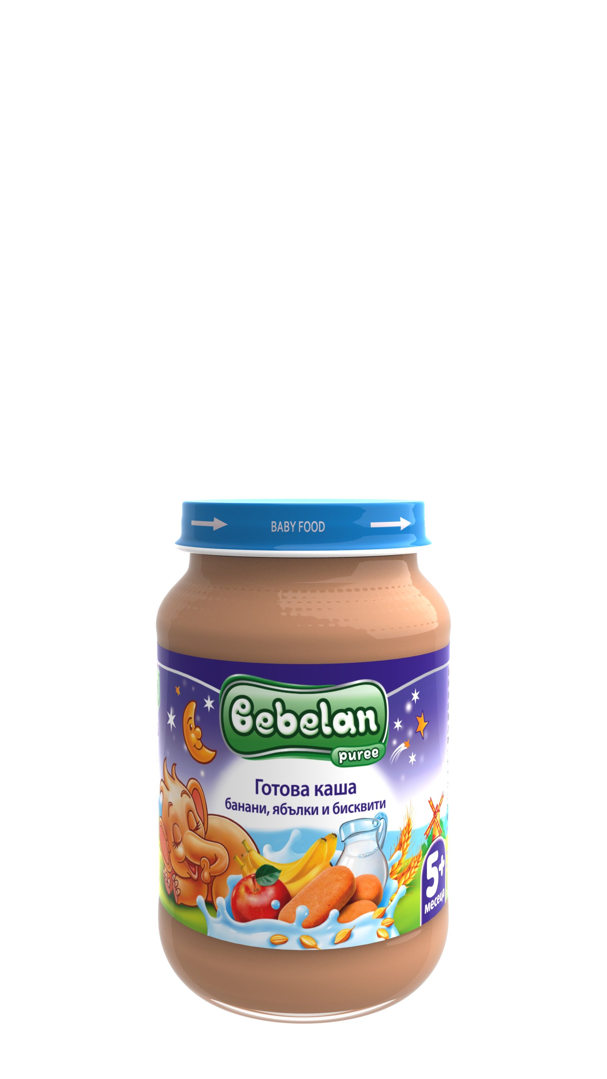BEBELAN OVKO Млечна каша банан, ябълки и бисквити, 190 гр.