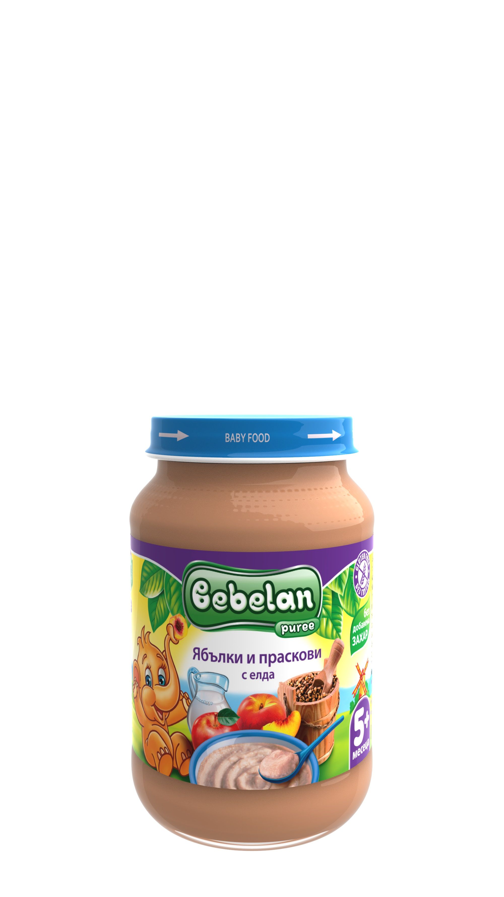 BEBELAN OVKO Млечна каша ябълки и праскови с елда 5+м., 190гр