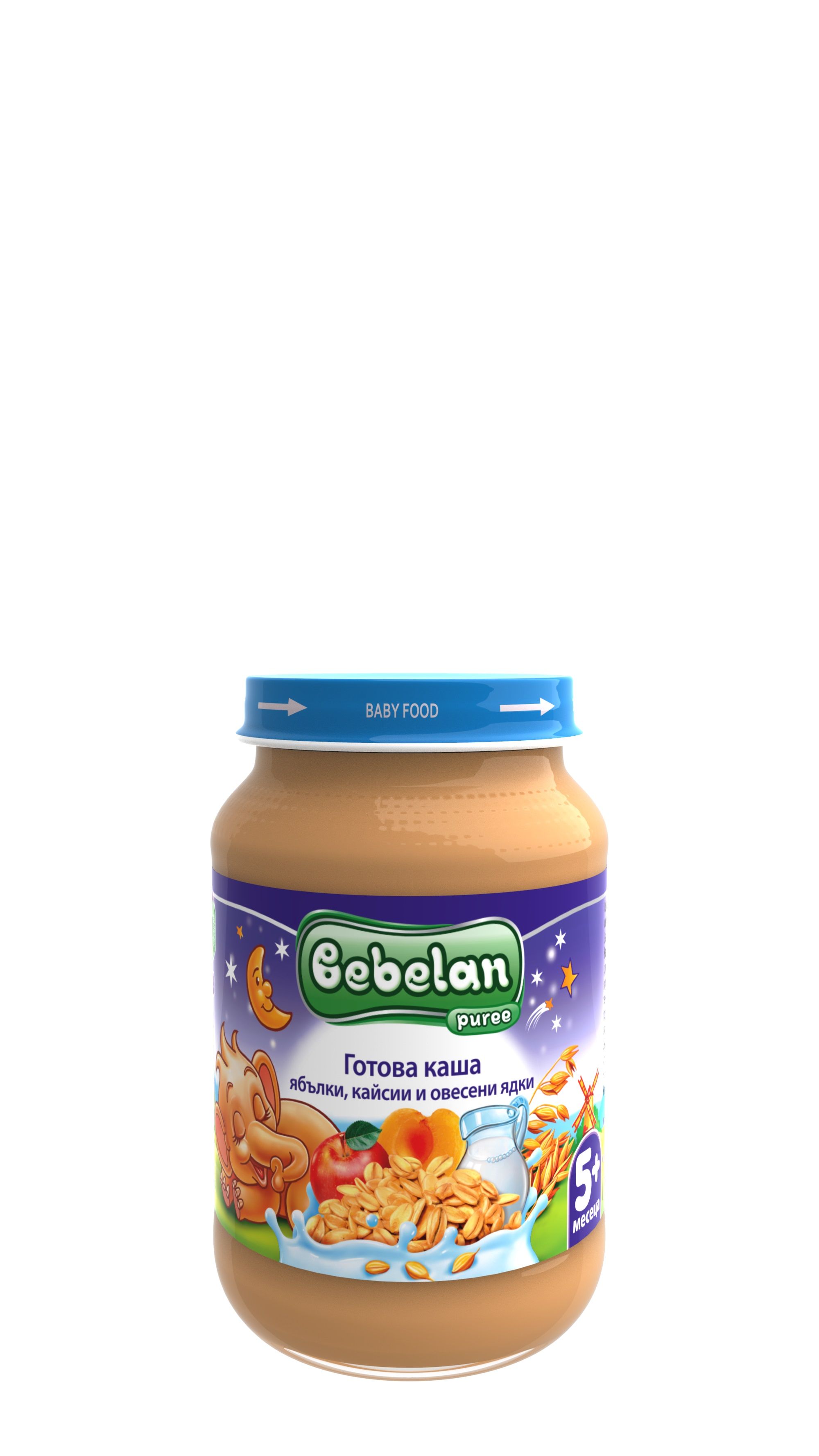 BEBELAN OVKO Млечна каша ябълки, кайсии и овесени ядки, 190 гр