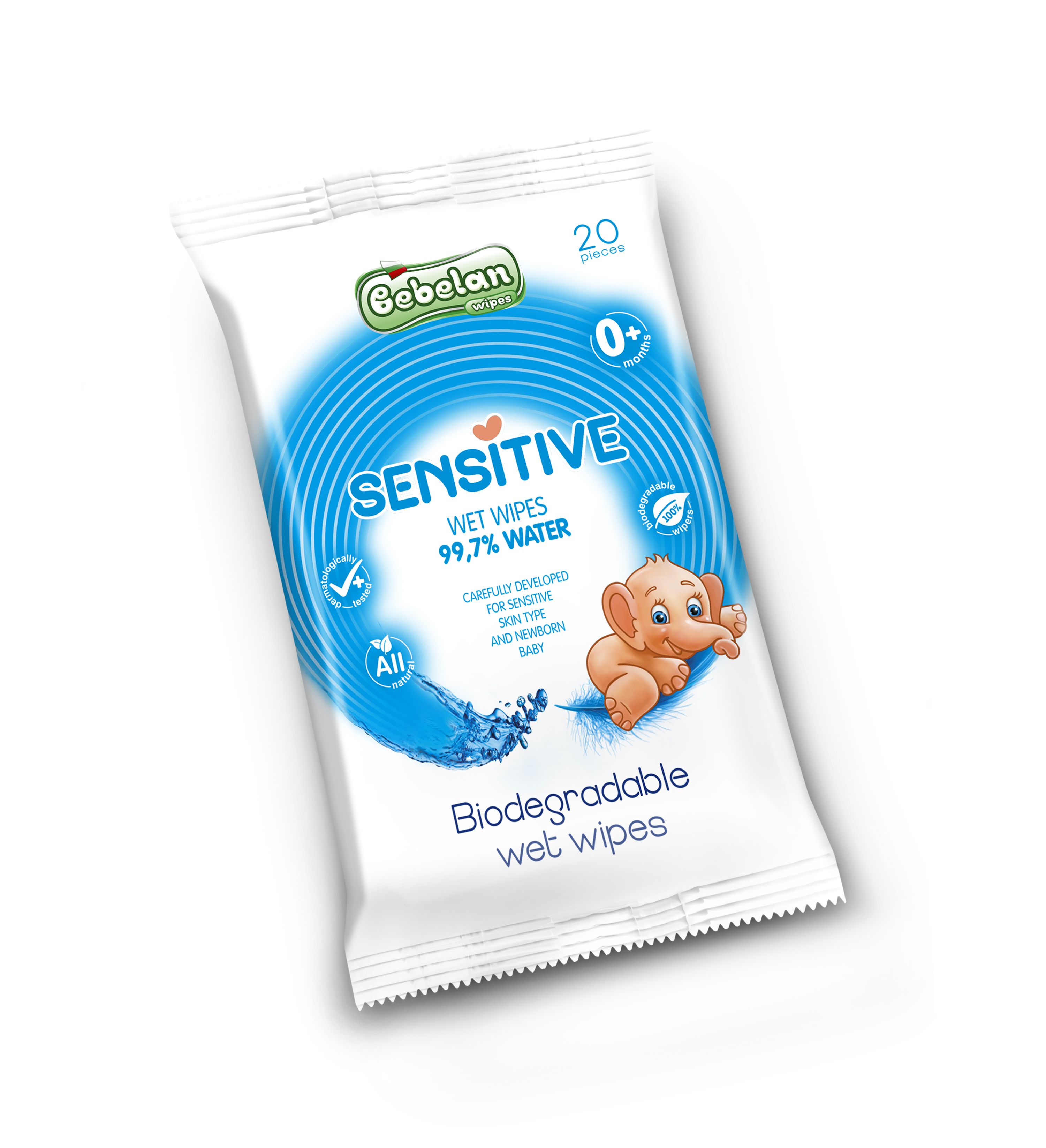 BEBELAN SENSITIVE Бебешки мокри кърпи 99.7% вода, 20 бр