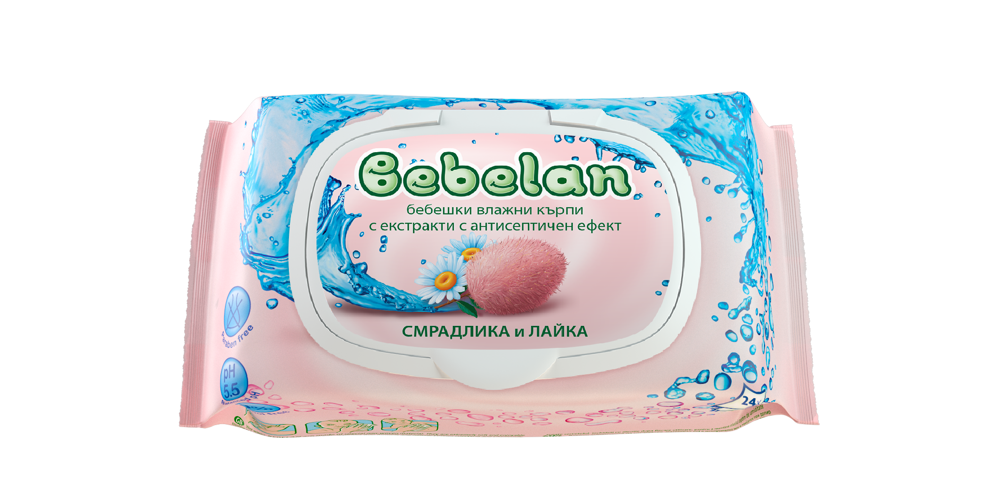 BEBELAN Бебешки мокри кърпички със Смрадлика и лайка, 24 бр