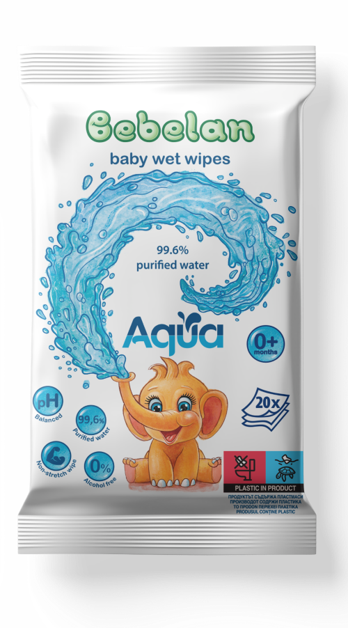 BEBELAN Влажни кърпи Agua 99,6 %  пречистена вода, 20 бр