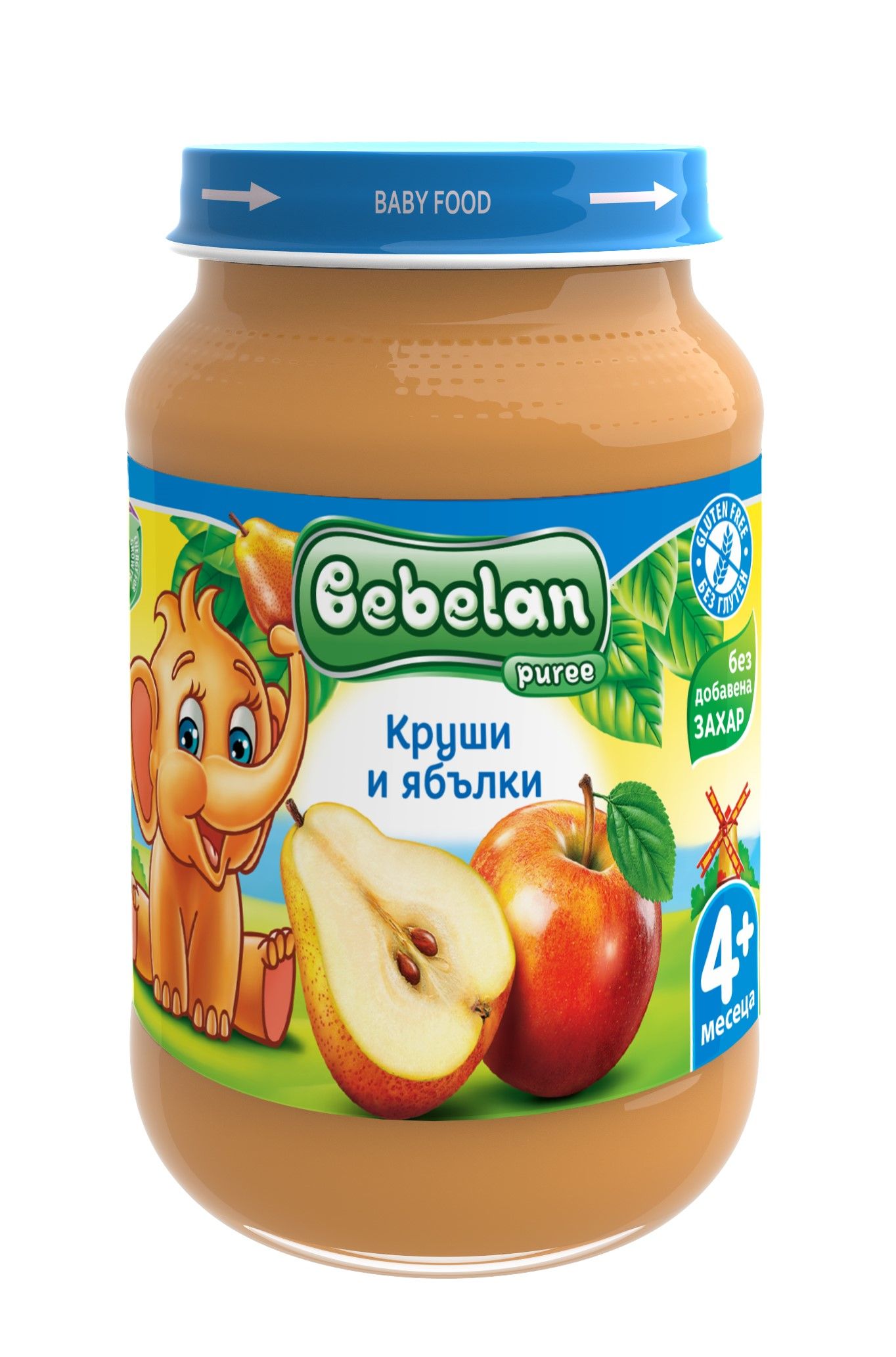BEBELAN Плодово пюре круши и ябълки 4+, 190г
