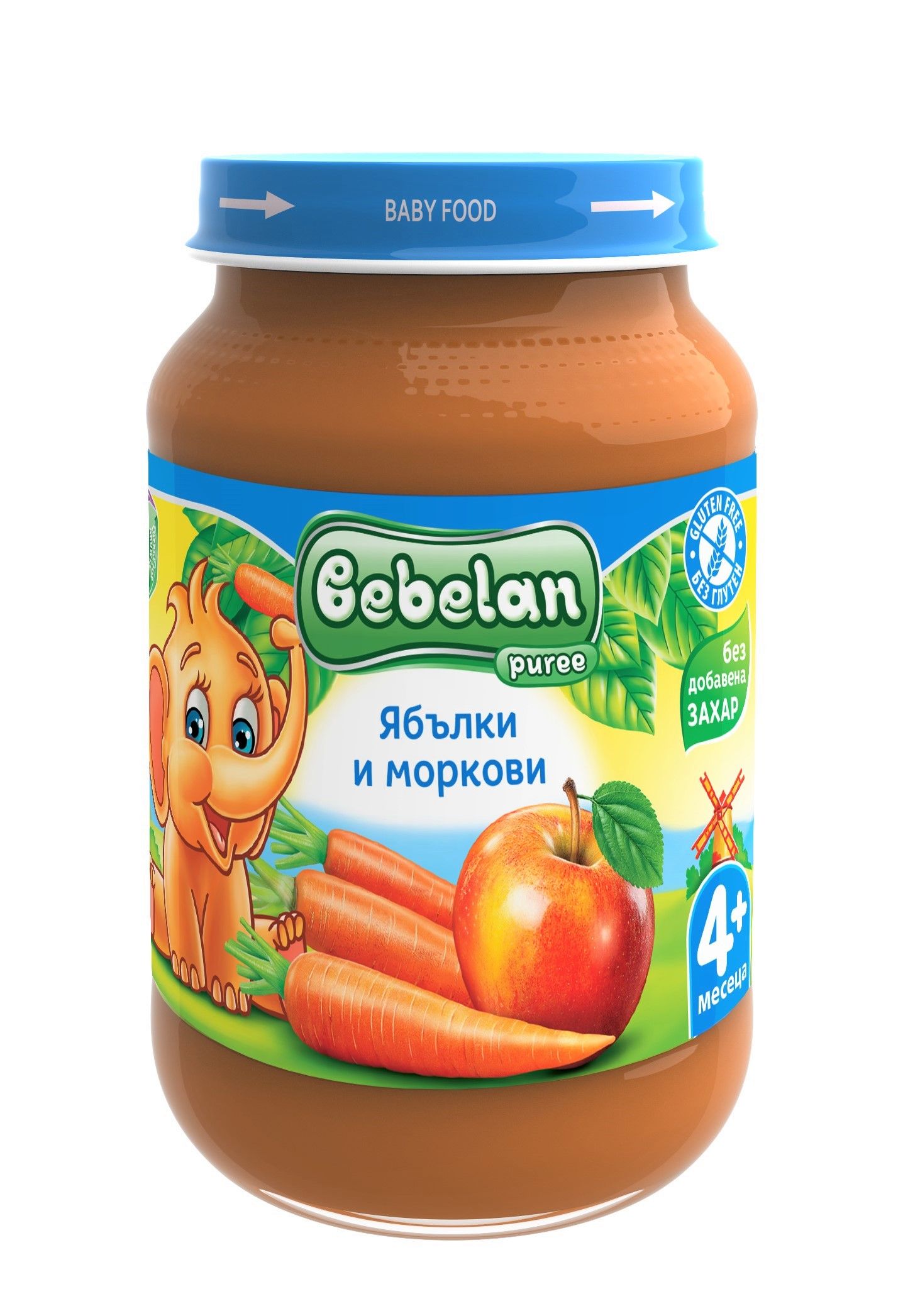 BEBELAN Плодово пюре ябълки и морkoви  4+, 190г