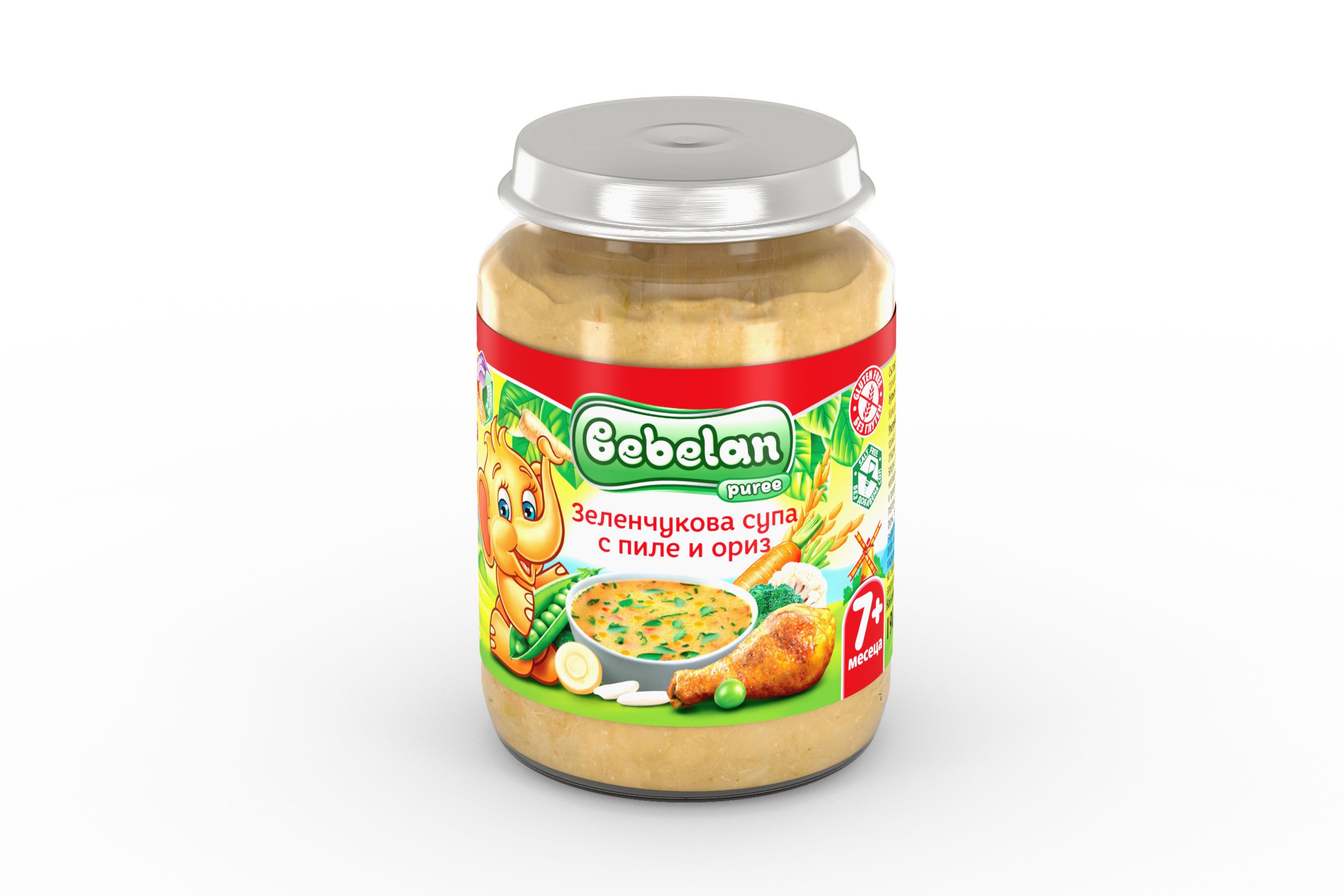 BEBELAN Пюре зеленчукова супа с пиле и ориз 6М+, 190 гр