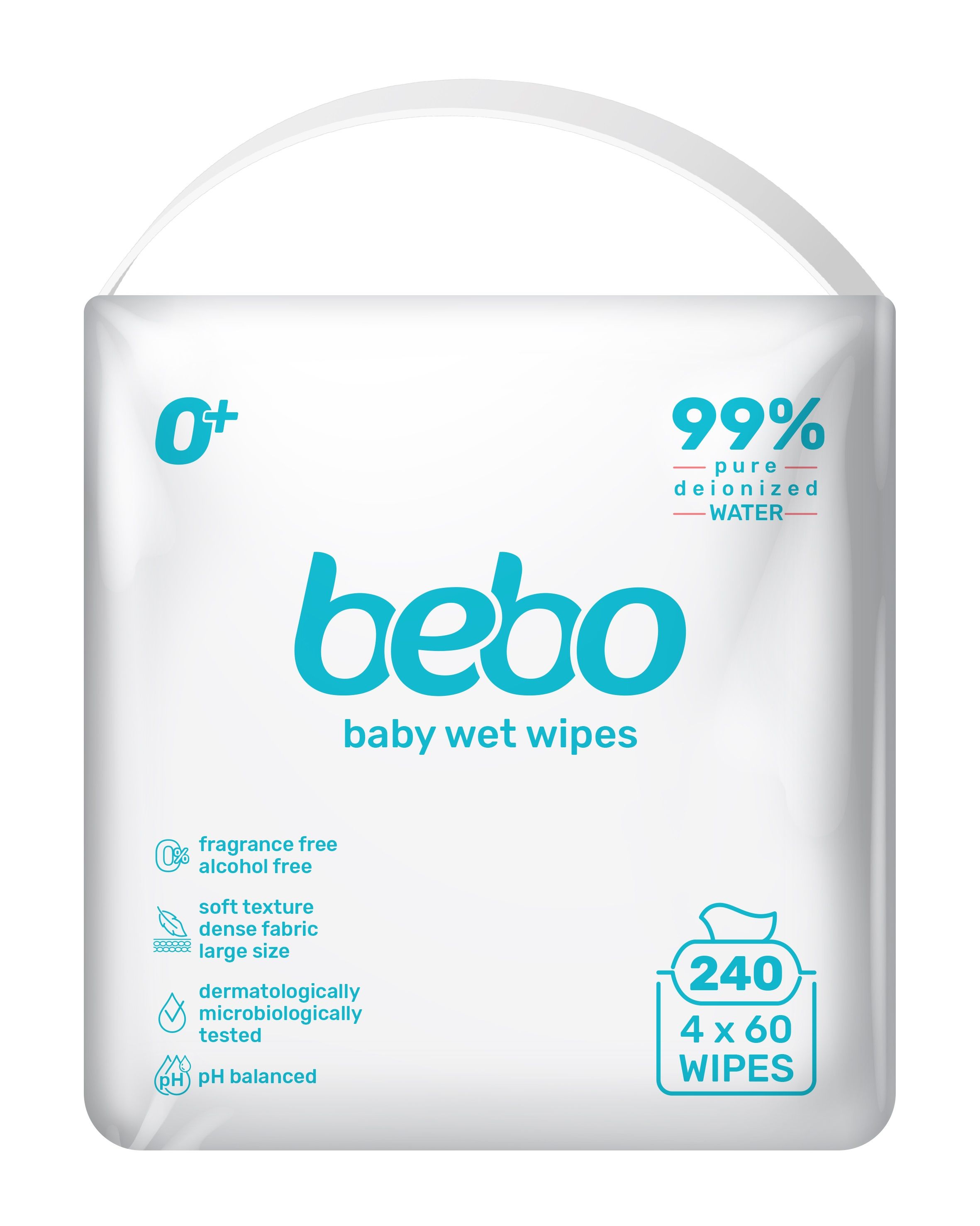BEBO Влажни кърпички 99% чиста вода,  4Х60БР