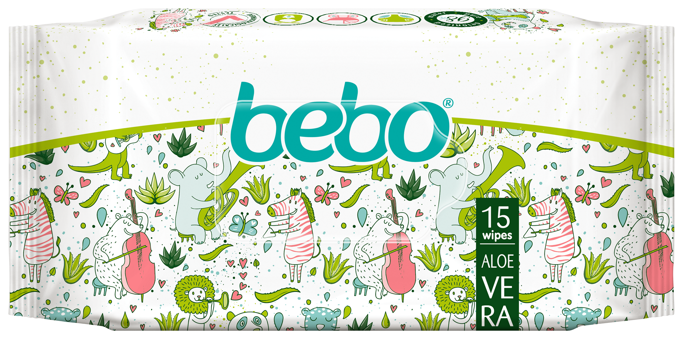 BEBO Мокри кърпички с екстракт от алое вера, 15бр