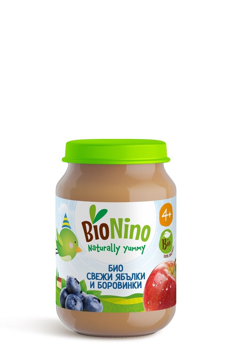 BIONINO 2157 Био пюре ябълки и боровинки, 4+М 190ГР