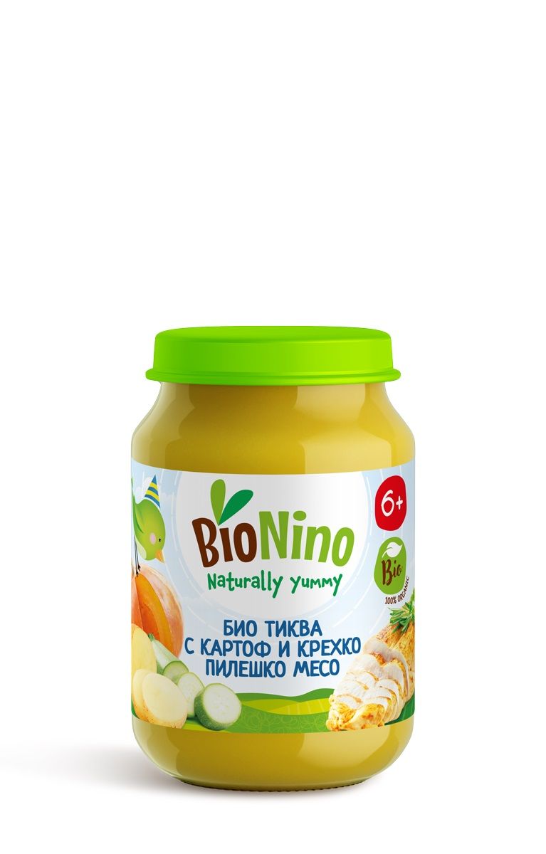 BIONINO 2317 Био пюре с тиква,картоф,тиквички и пилешко месо,6+М 190ГР