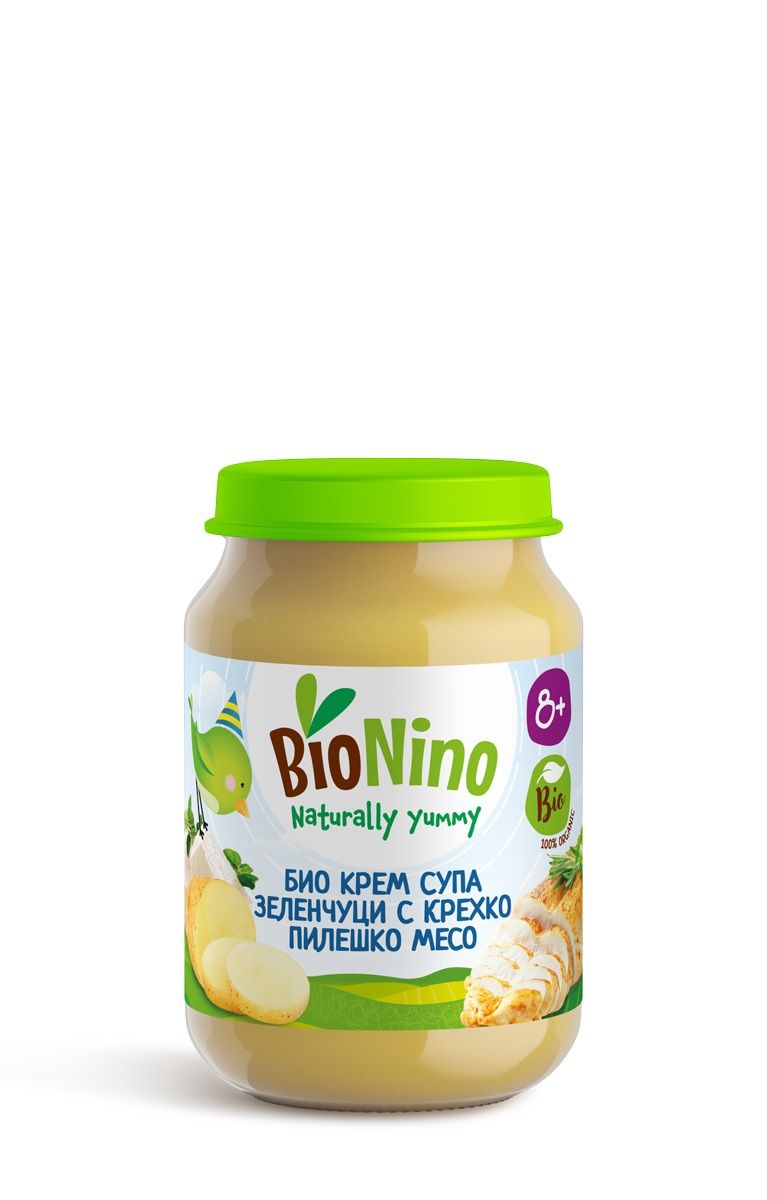 BIONINO 2379 Био крем супа със зеленчуци,сирене и пилешко месо,8+М 190ГР
