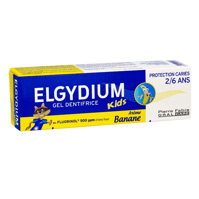 ELGYDIUM KIDS Паста за зъби гелообразна за защита от кариес за деца от 2-6 години с вкус на банан, 50 мл