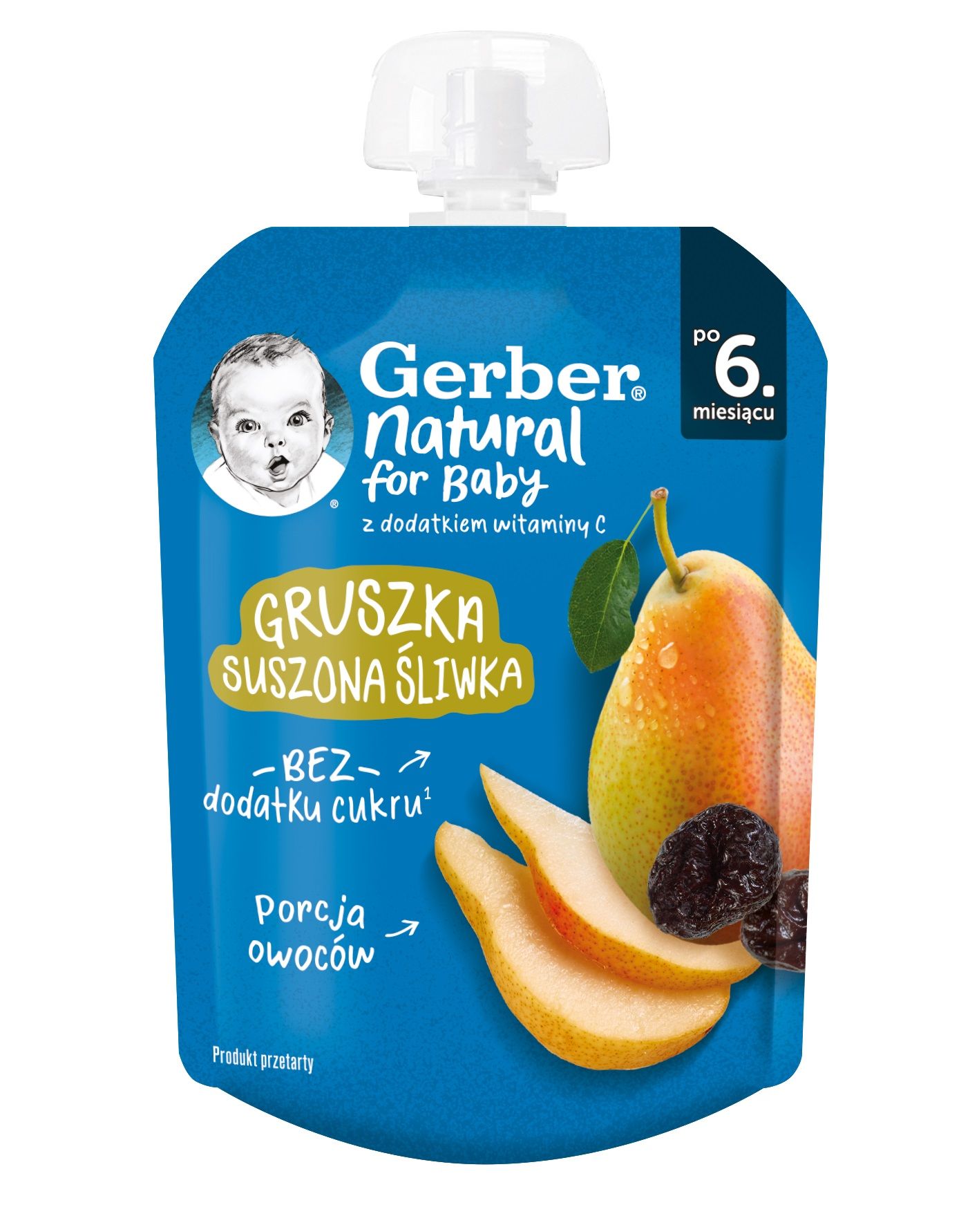 GERBER Пауч круша и сушени сливи, 6+м. 80г