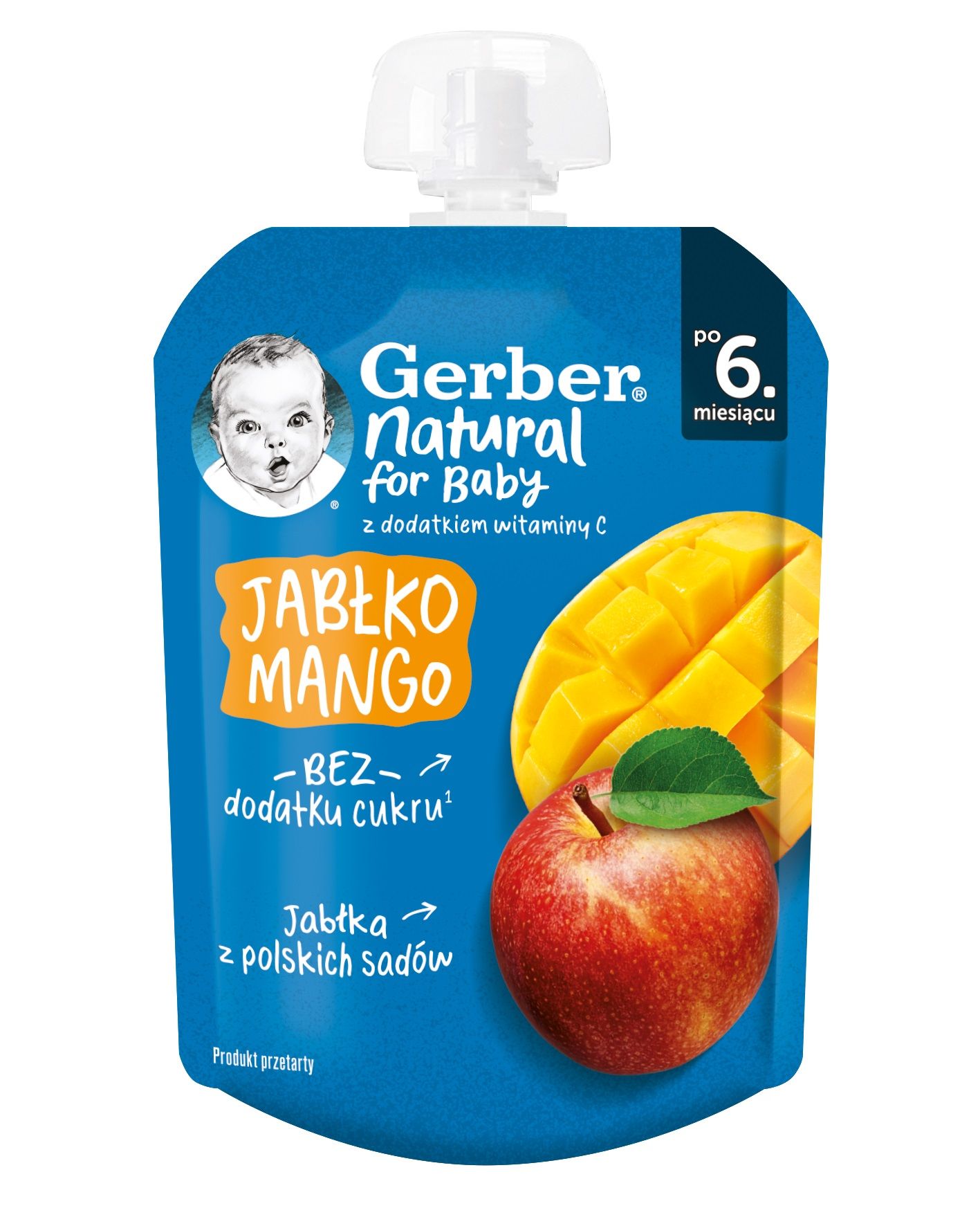 GERBER Плодова закуска пауч Ябълка и манго 6+ месеца, 80 г