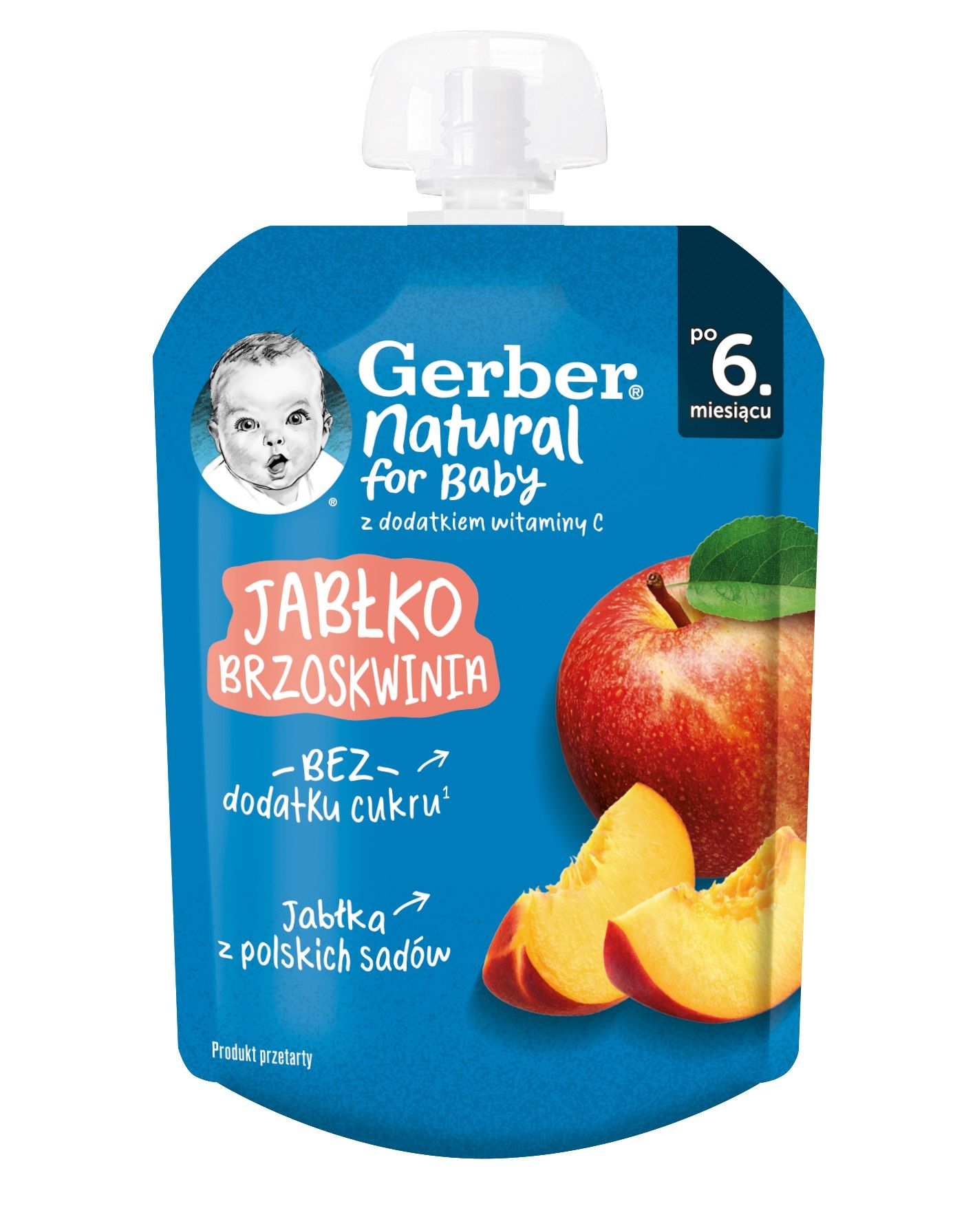 GERBER Плодова закуска пауч Ябълка и праскова 6+ месеца, 80 г