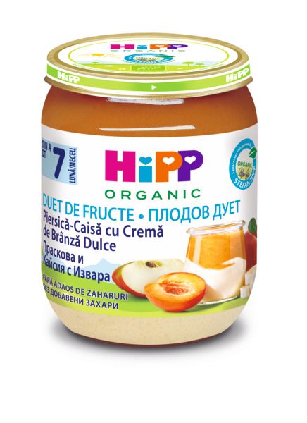 HIPP BIO Пюре плодов дует праскова и кайсия с извара 5470, 160 гр