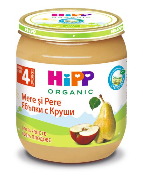 HIPP BIO Пюре Ябълки с круши 4+месеца 4320, 125 г