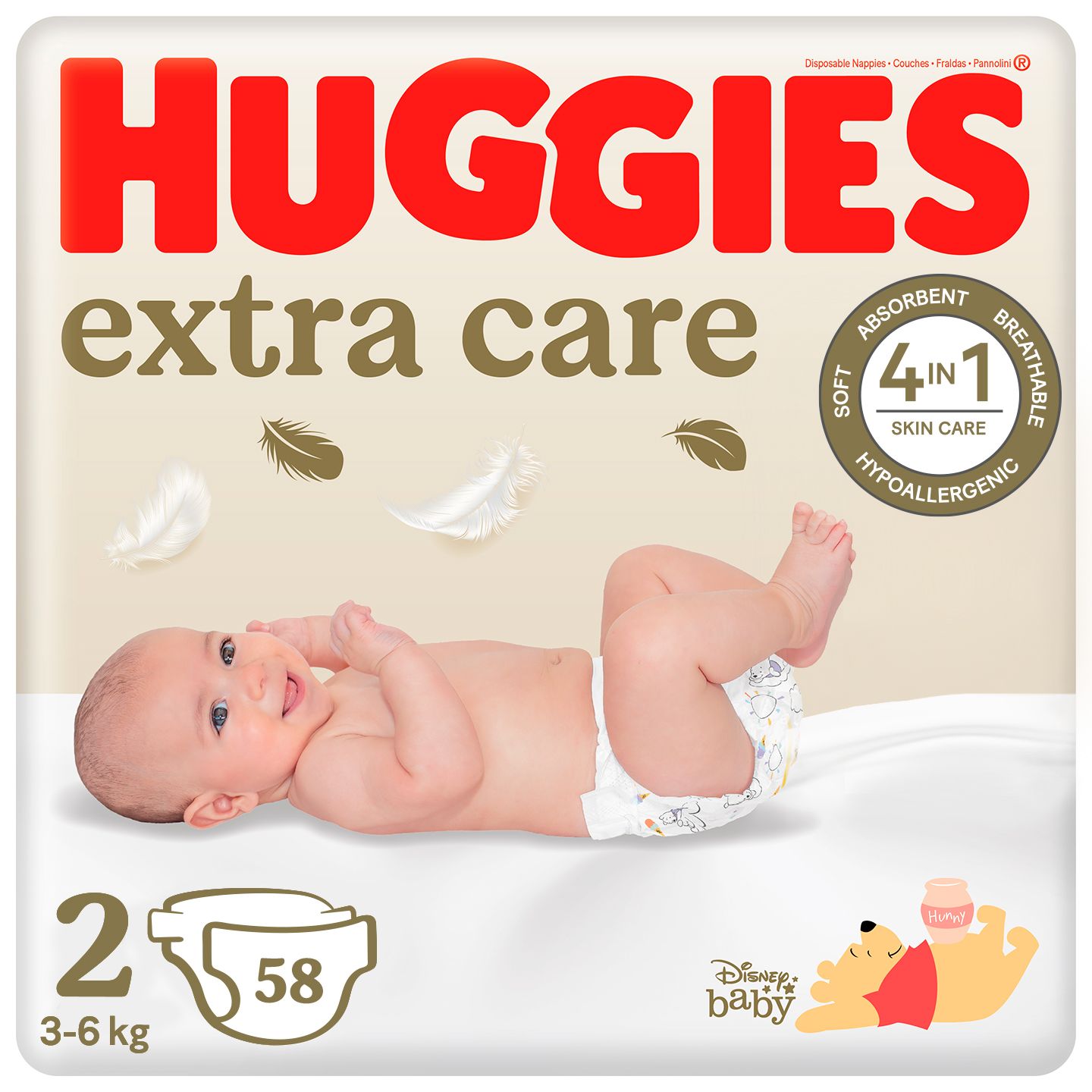 HUGGIES EXTRA CARE Пелени 2, 3-6кг., 58бр.