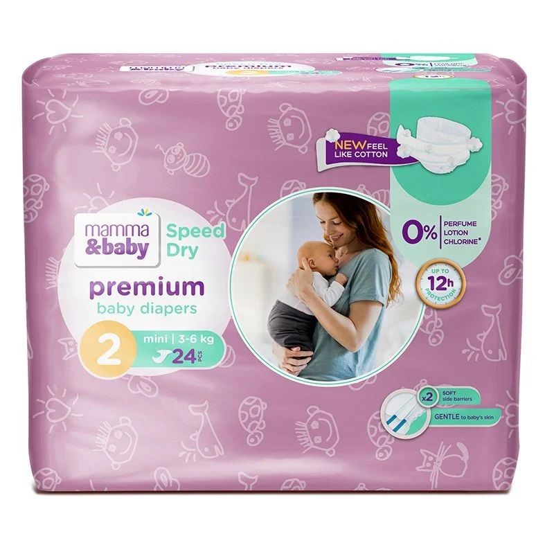 MAMMA&BABY PREMIUM SPEED DRY Пелени размер 2 , 3-6кг , 24 бр