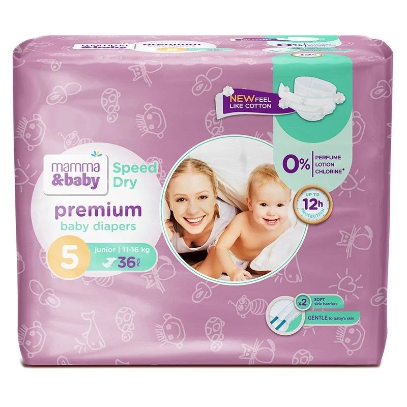 MAMMA&BABY PREMIUM SPEED DRY Пелени размер 5, 11-16кг, 36 бр