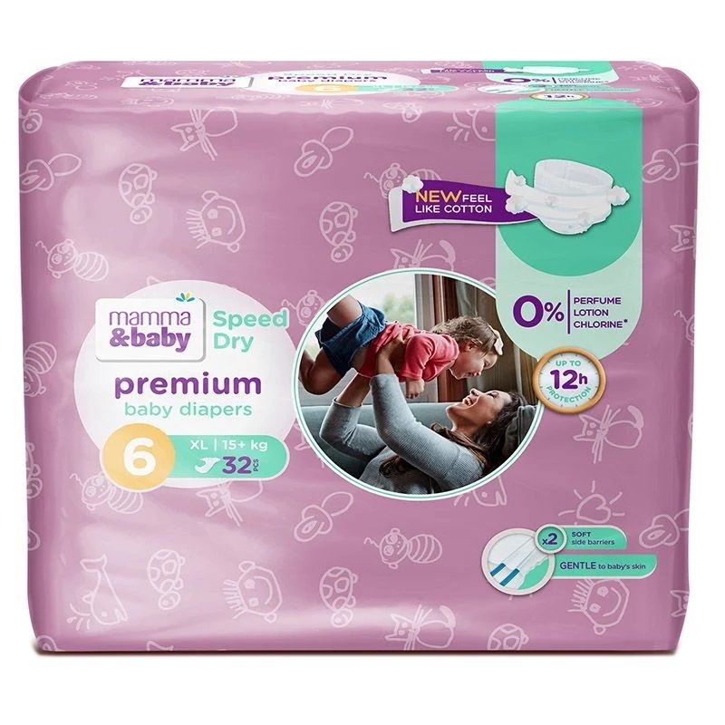 MAMMA&BABY PREMIUM SPEED DRY Пелени размер 6XL , 15+ кг, 32 бр