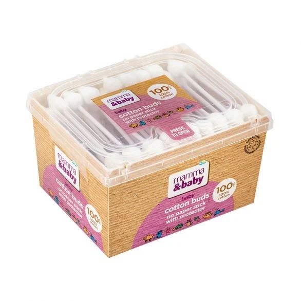 MAMMA&BABY Клечки за уши с ограничител и хартиена дръжка, 100бр