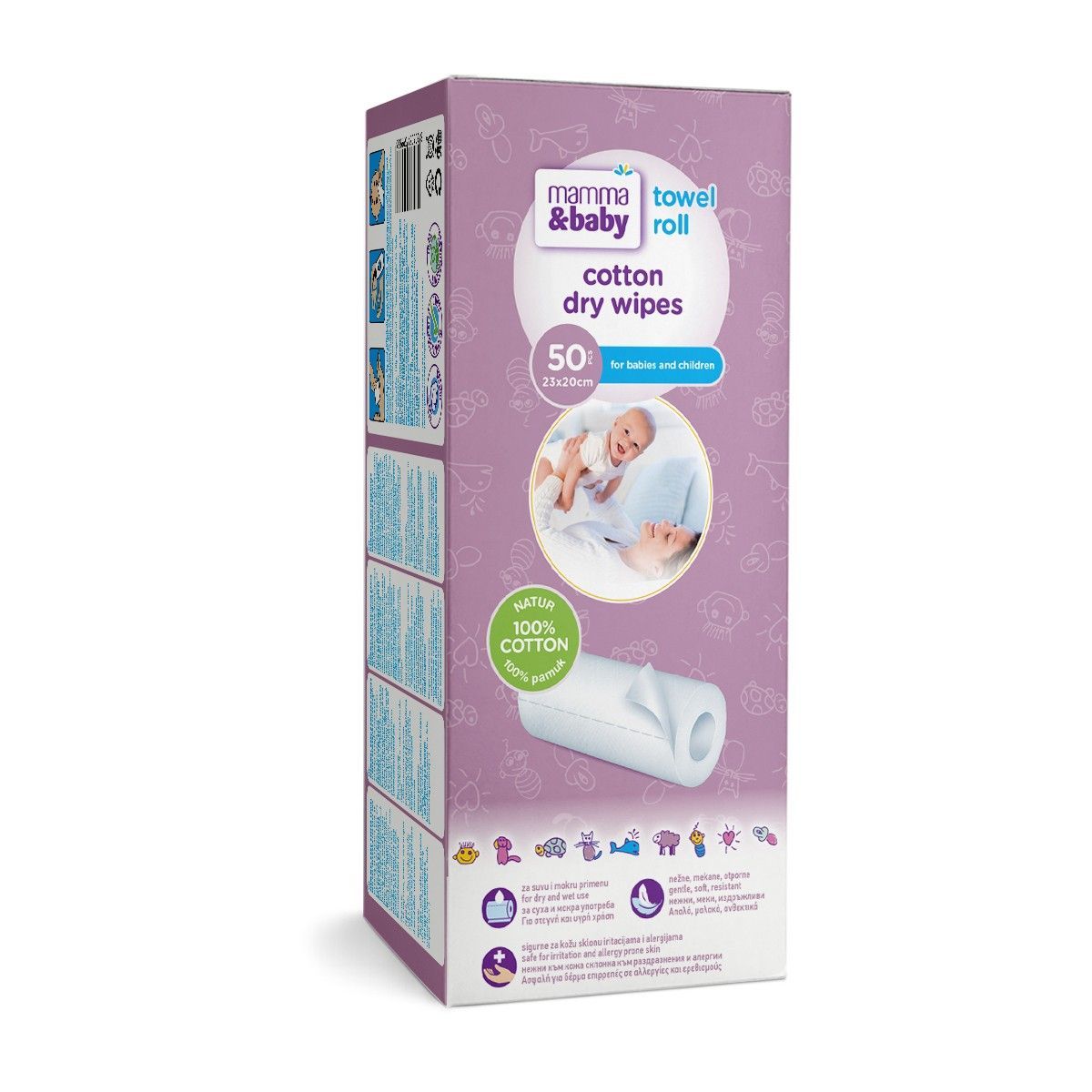 MAMMA&BABY Памучни сухи кърпички на ролка 50 бр.