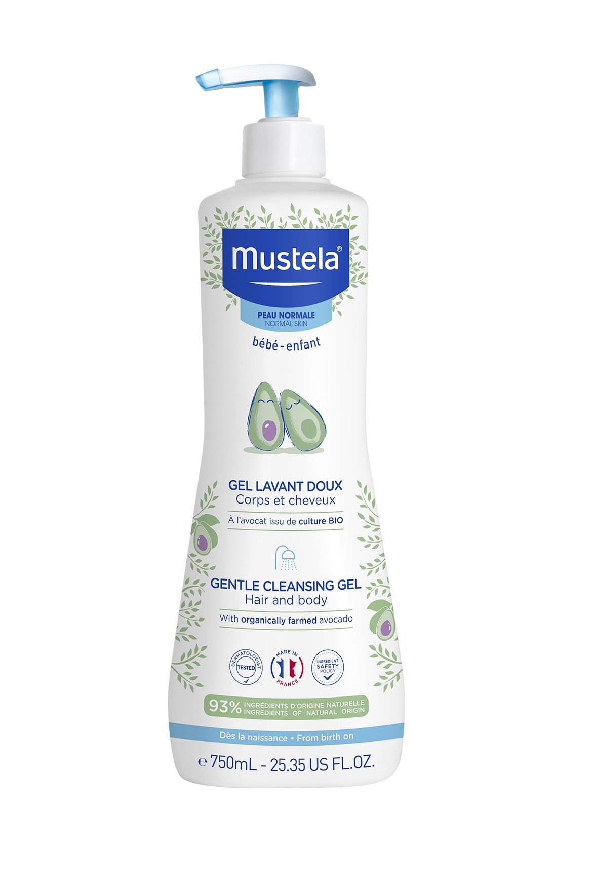 MUSTELA Нежен измиващ гел за коса и тяло за бебета и деца, 750 мл