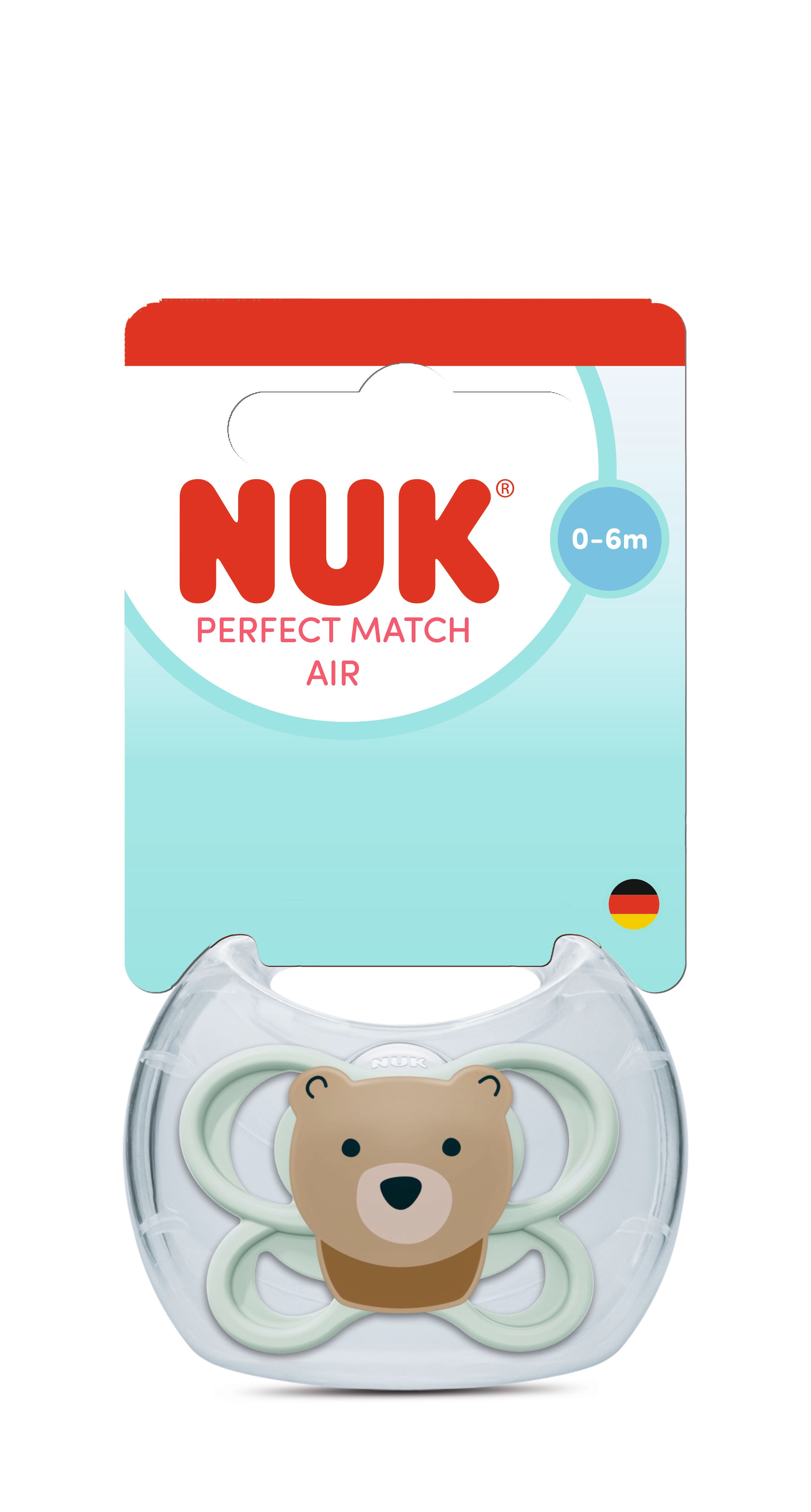 NUK PERFECT MATCH AIR Силиконова залъгалка мече 0-6м.