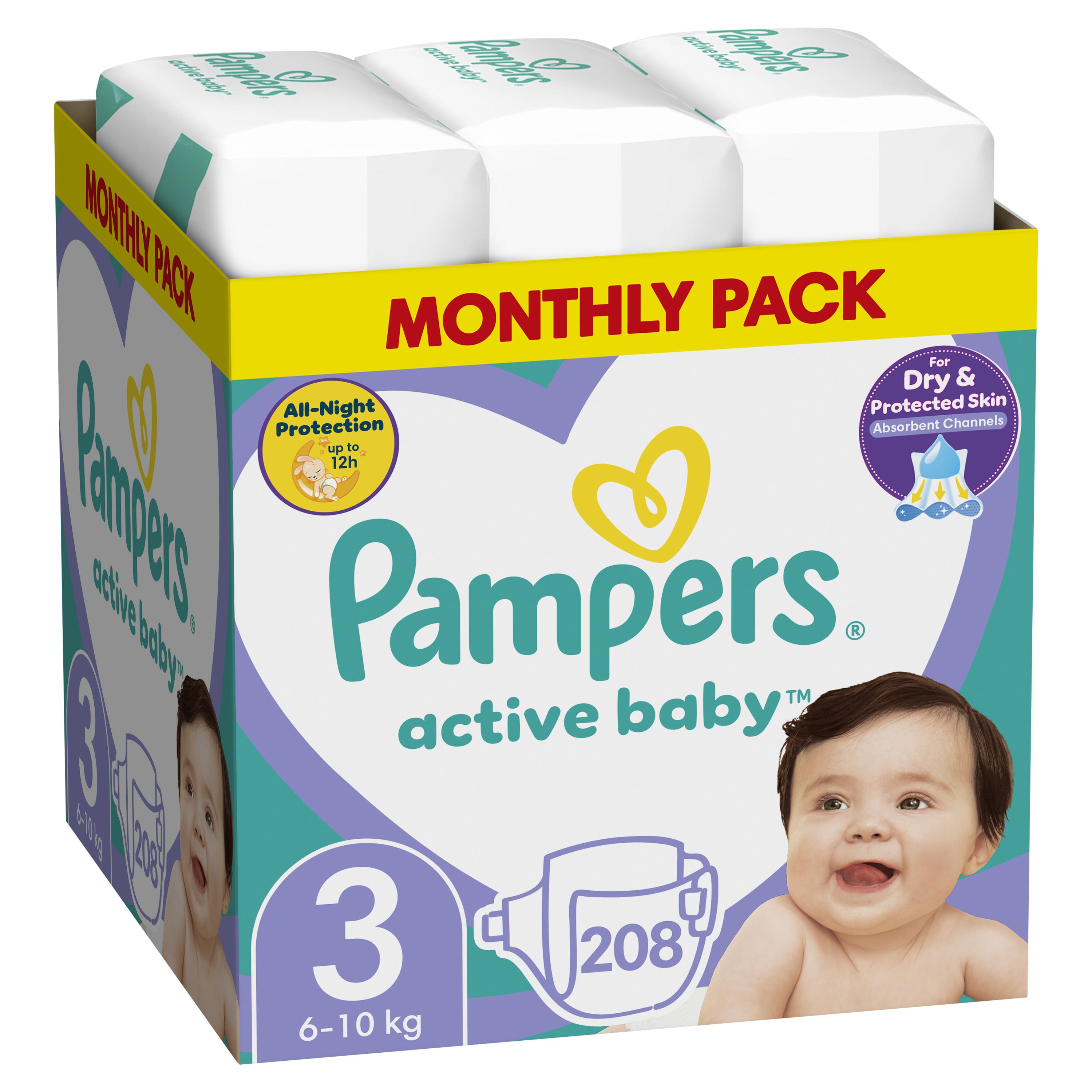PAMPERS ACTIV BABY Пелени, Размер 3, 6-10кг, 208бр.