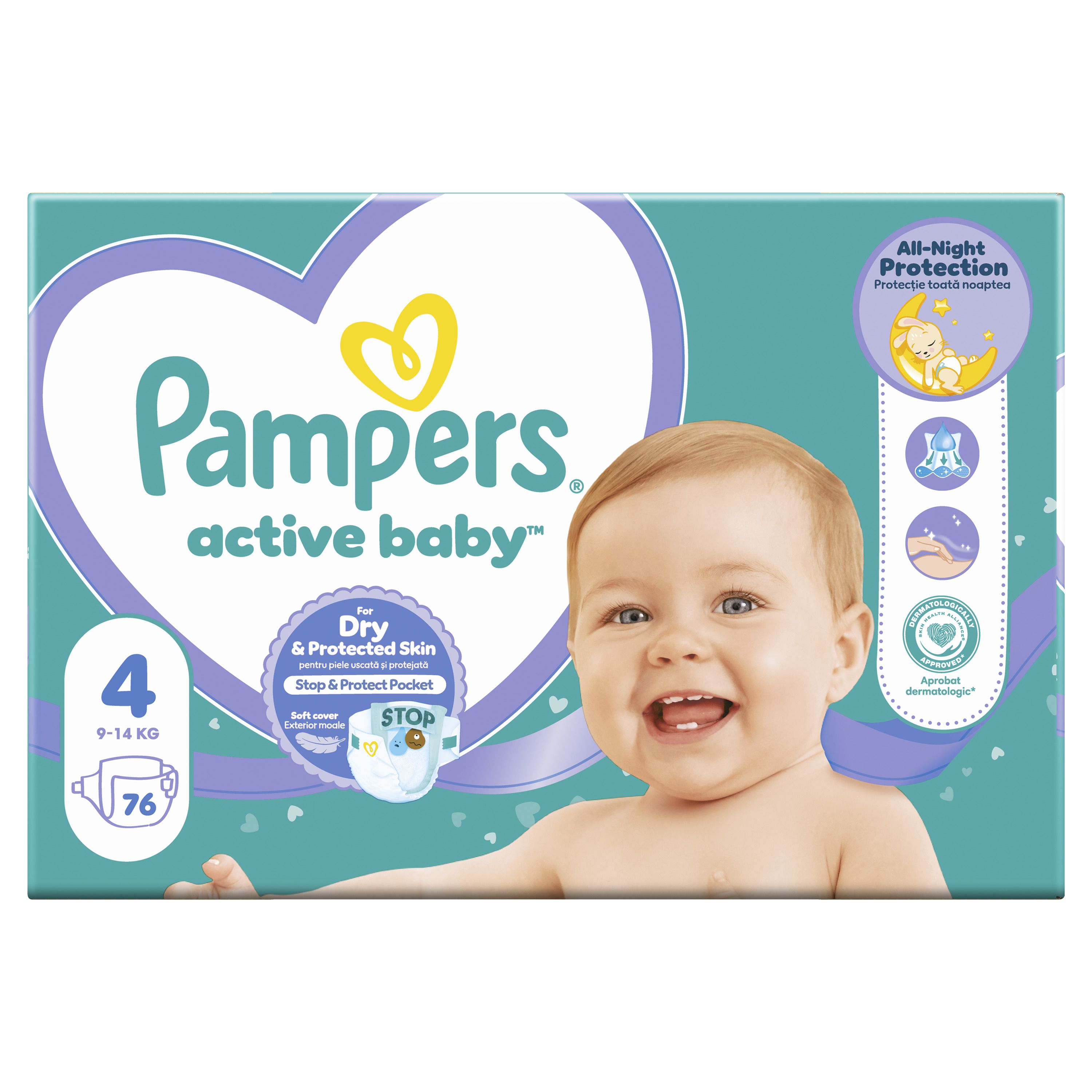 PAMPERS Active Baby Пелени до 12 часа защита Размер 4, 9kg-14kg