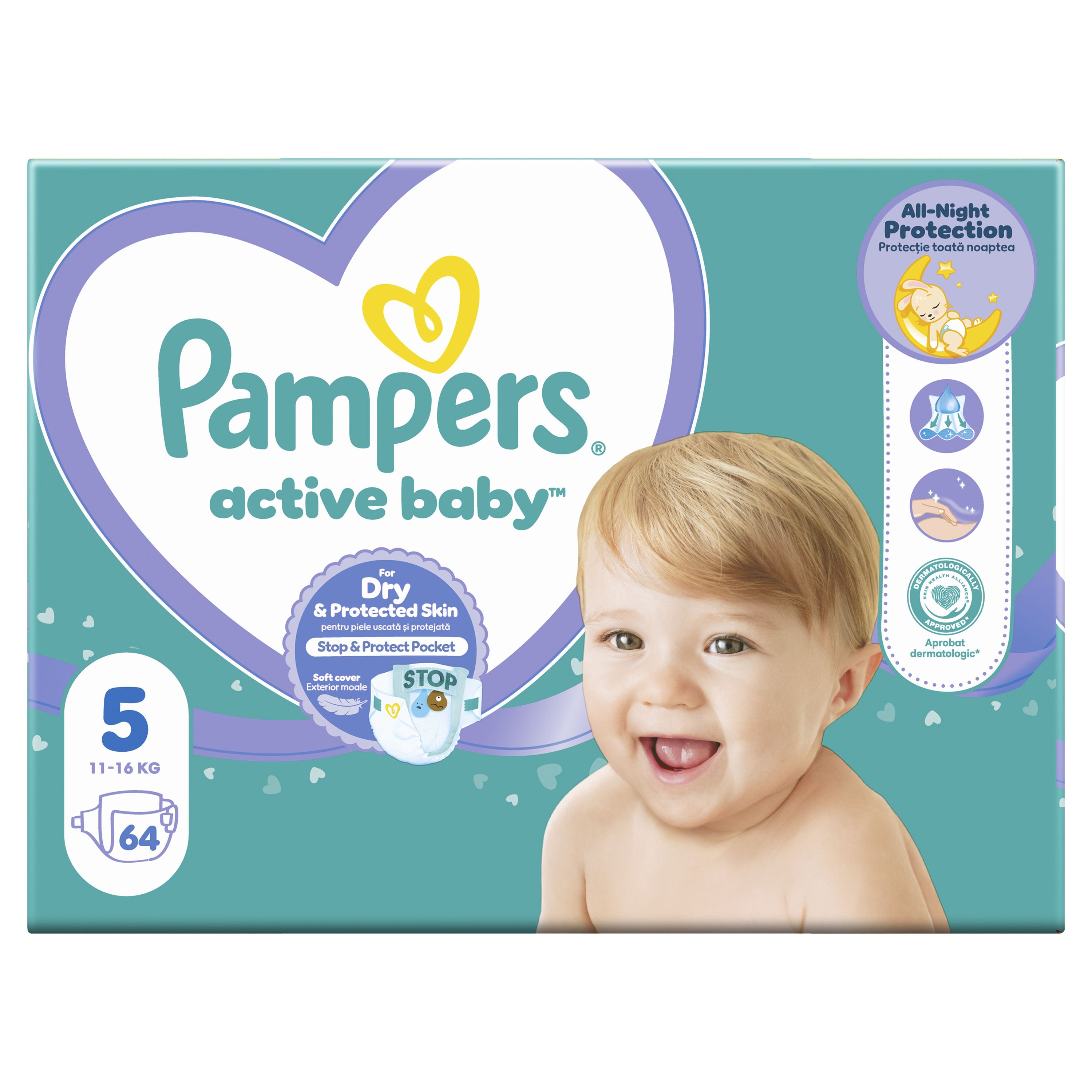 PAMPERS Active Baby Пелени размер 5, 11-16 kg, 64 бр.