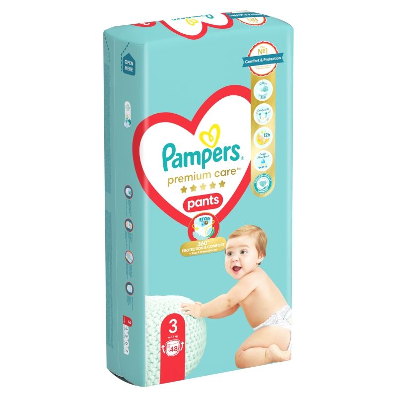 PAMPERS PREMIUM CARE PANTS Бебешки гащички за еднократна употреба Midi размер 3, 6-11 кг., 48 бр.