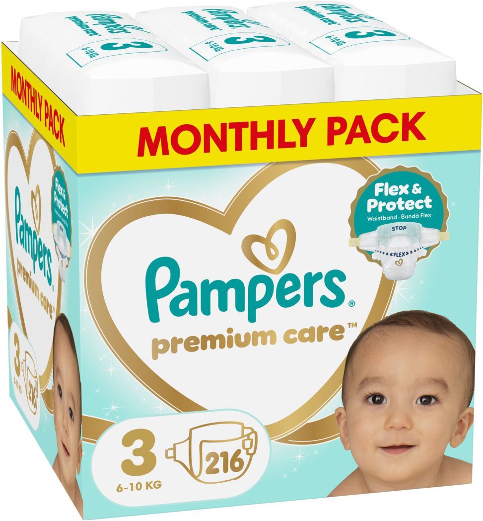 PAMPERS PREMIUM CARE Пелени  S3 6-10кг, 216бр.