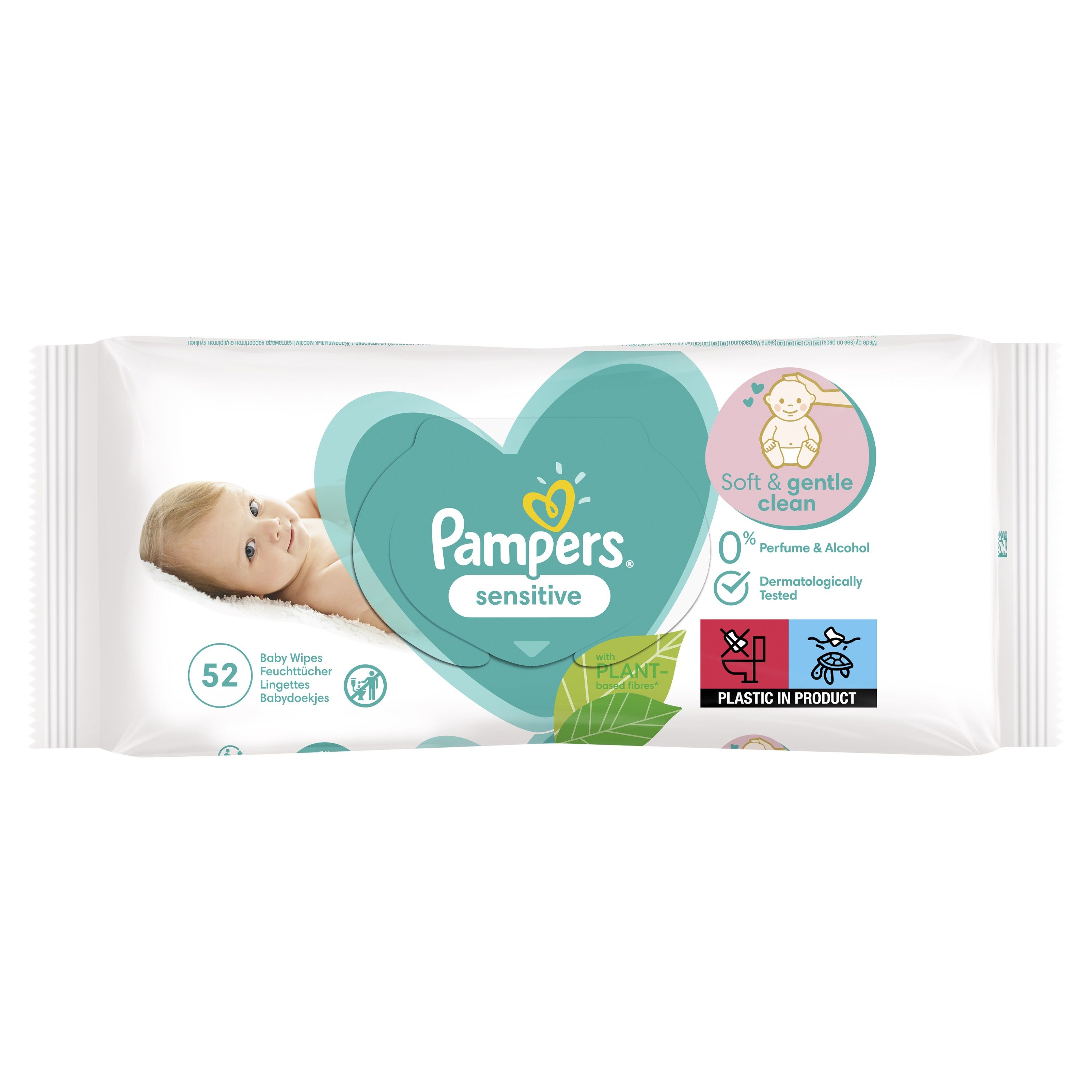 PAMPERS SENSITIVE Бебешки мокри кърпички, 52 бр