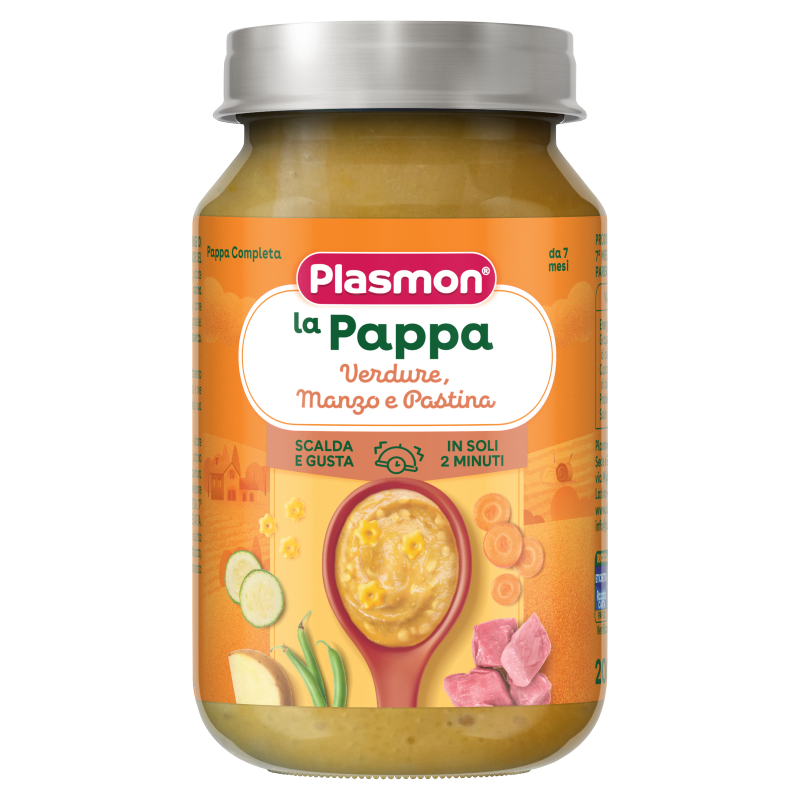 PLASMON Пюре от Зеленчуци, бебешка паста и говеждо месо, 7М+ 200Г