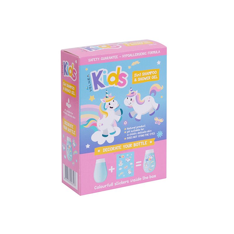 VELNEA KIDS  2в1 Шампоан и Душ гел със стикери - ЕДНОРОГ, 200мл