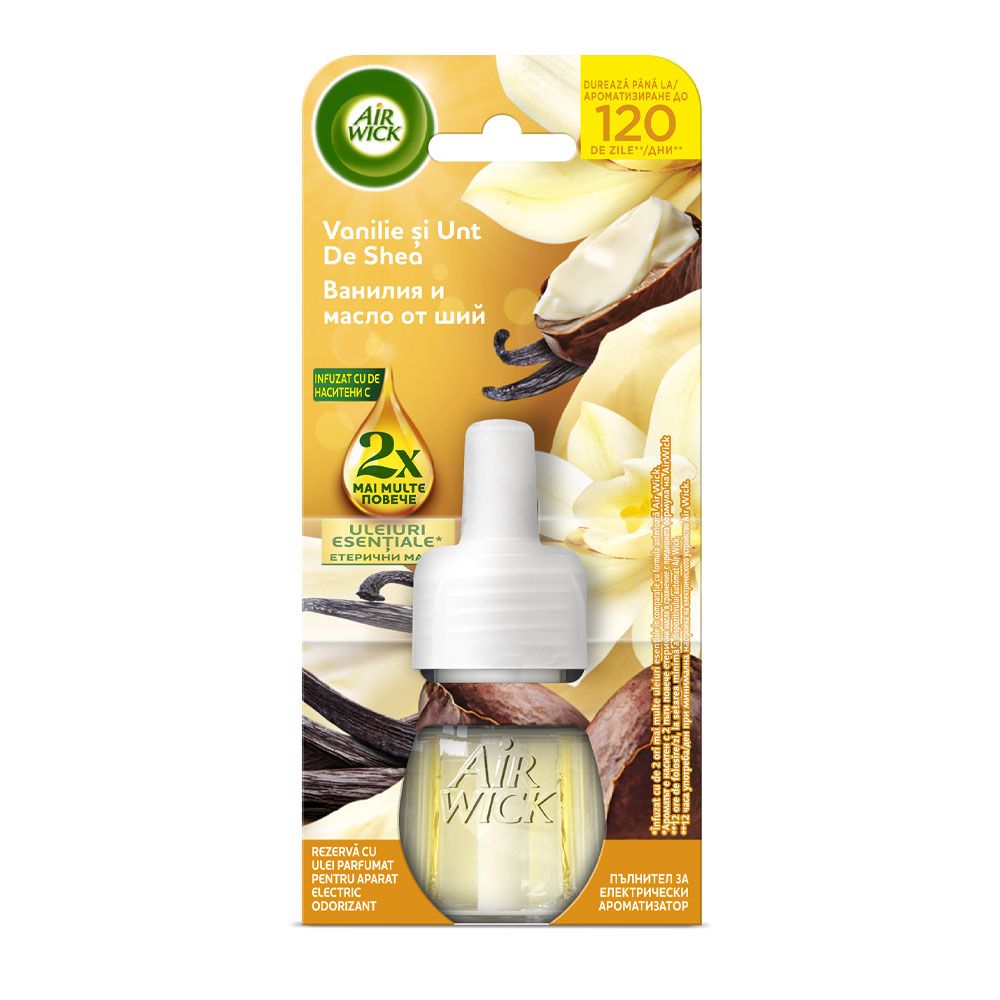 AIR WICK EXTRA OILS Eлектрически пълнител ванилия и масло от ший, 19 мл.