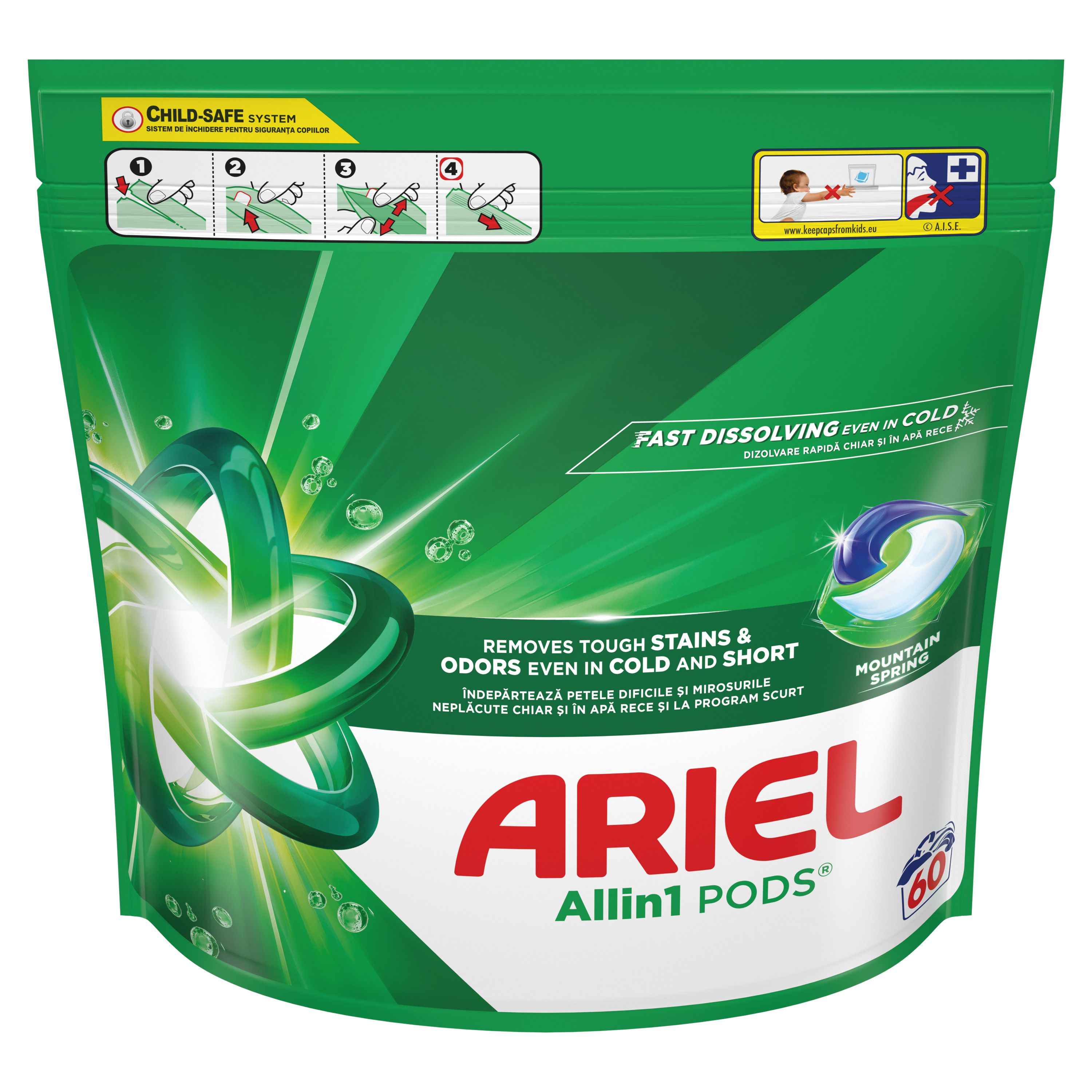 ARIEL ALLin1 PODS® MOUNTAIN SPRING Капсули за пране, 60 пранета