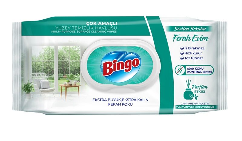 BINGO FRESH HOME Почистващи мокри къпички за повърхности, 96бр.