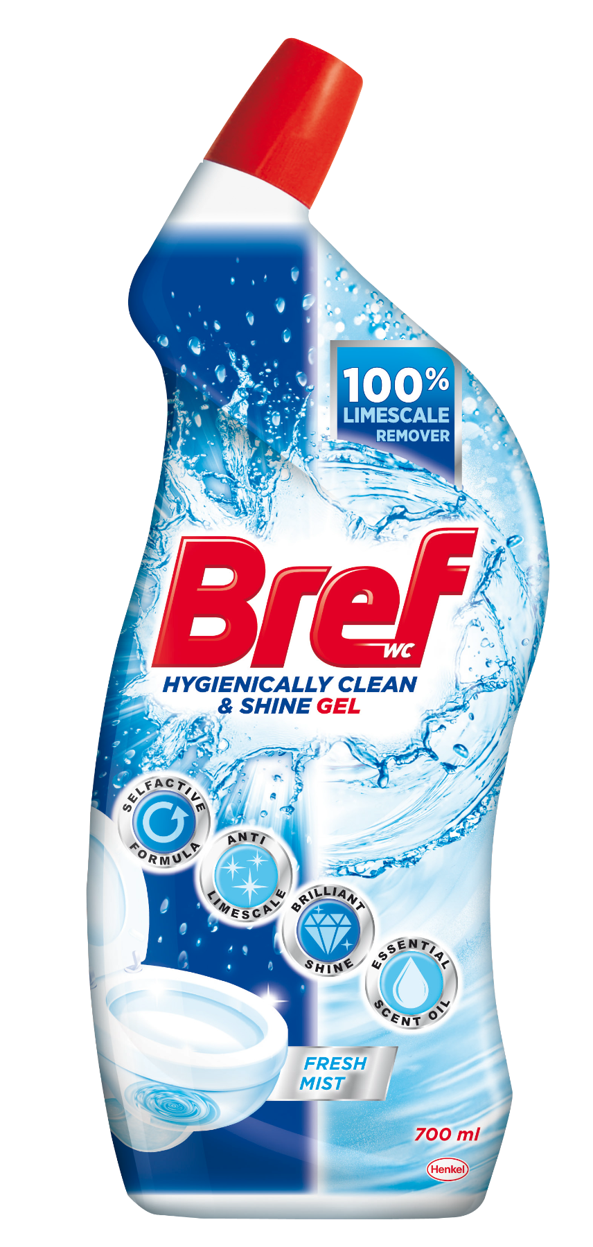 BREF WC HYGIENICALLY CLEAN & SHINE GEL Препарат за почистване на тоалетна чиния FRESH MIST, 700 мл.