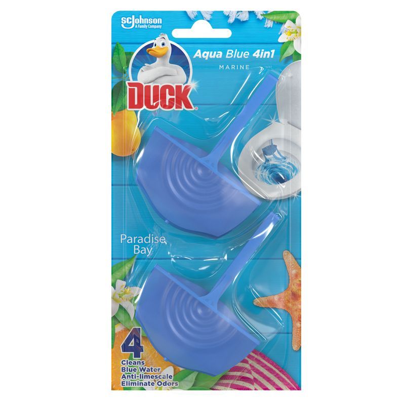 DUCK AQUA BLUE 4 IN 1 Ароматизатор за тоалетна чиния Paradise Bay, 2 x 40 гр.