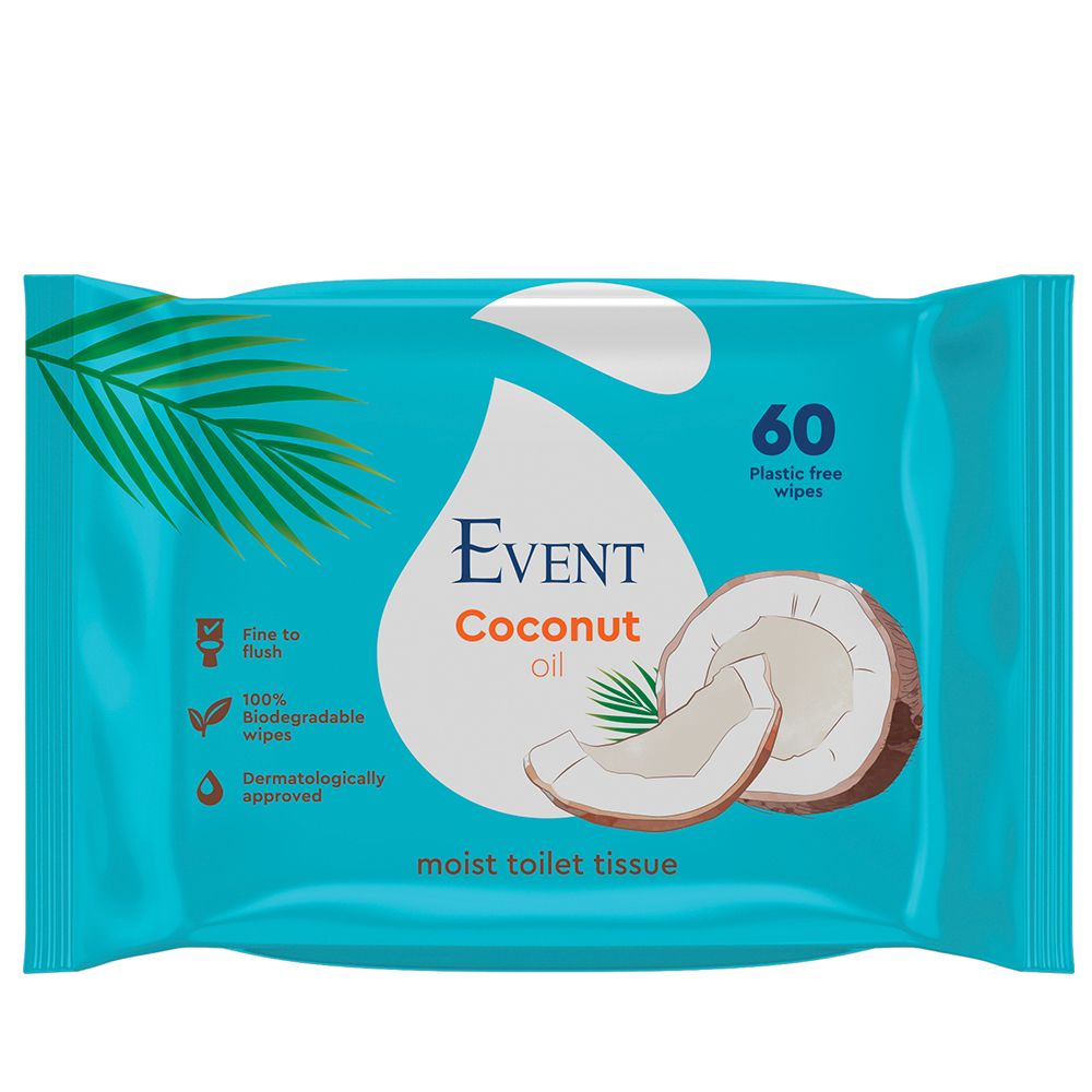 EVENT Влажна тоалетна хартия с масло от кокос, 60 бр.