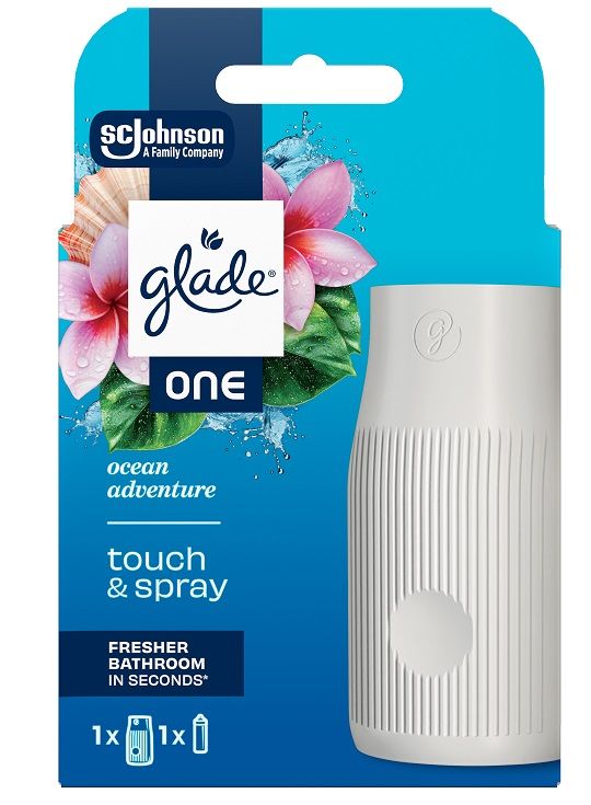 GLADE ONE TOUCH & SPRAY Спрей ароматизатор за баня и тоалетна с пълнител океан, 10мл.