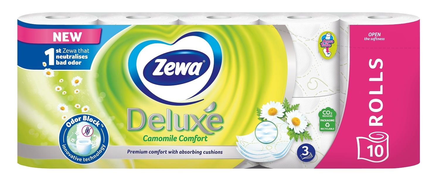 ZEWA DELUXE AQUA TUBE Тоалетна хартия 3 пласта CAMOMILE COMFORT, 10 бр.