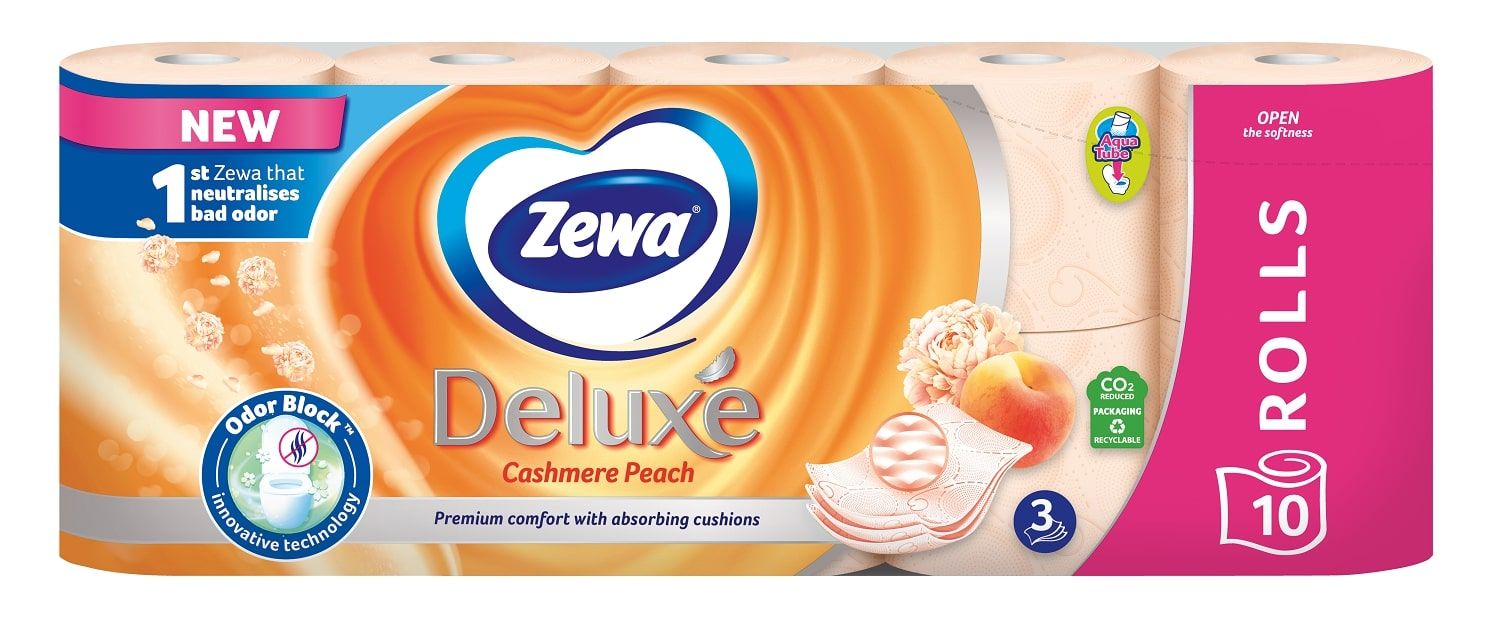 ZEWA DELUXE AQUA TUBE Тоалетна хартия 3 пласта CASHMERE PEACH, 10 бр.