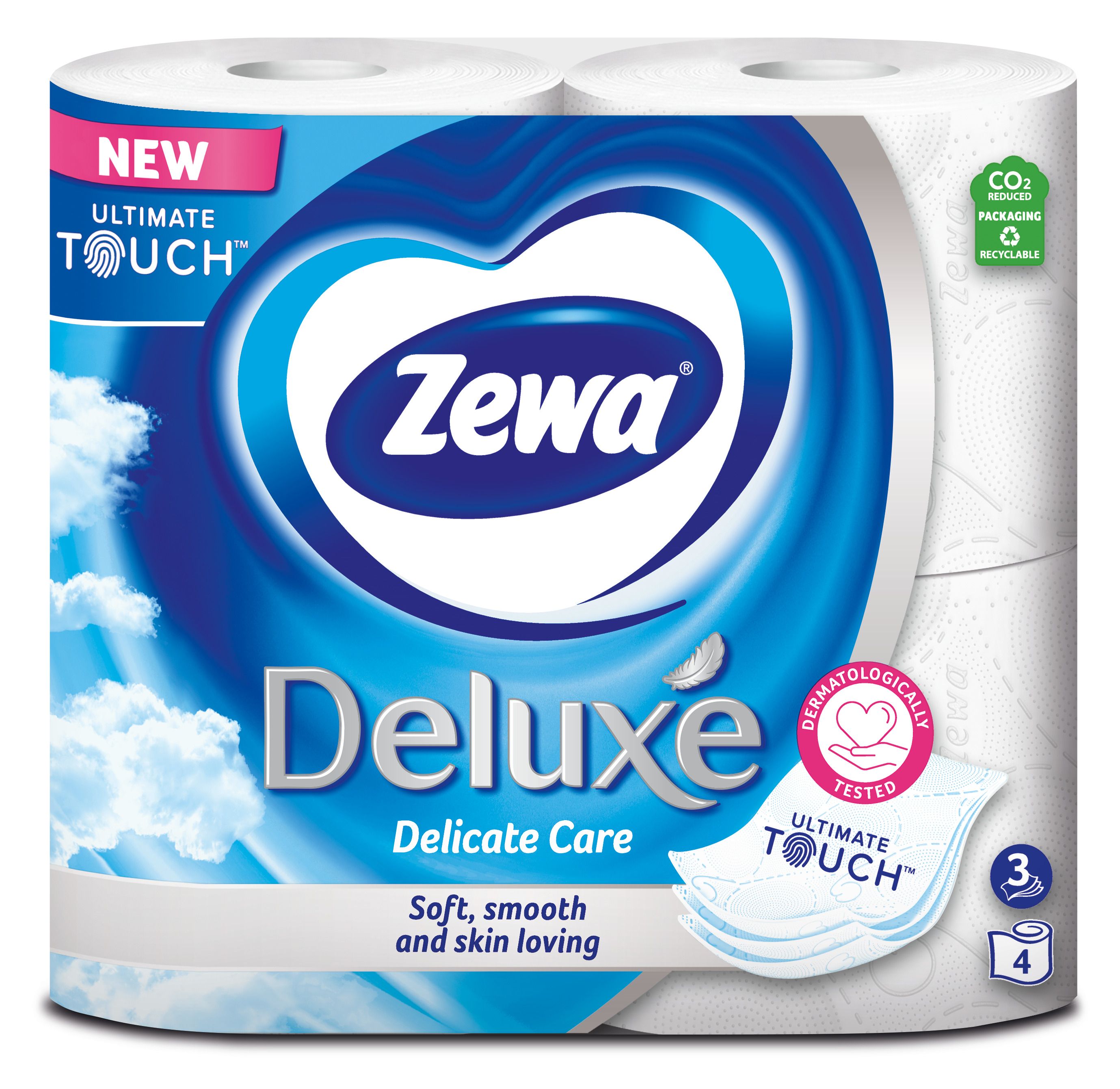 ZEWA DELUXE AQUA TUBE Тоалетна хартия 3 пласта PURE WHITE, 4 бр.