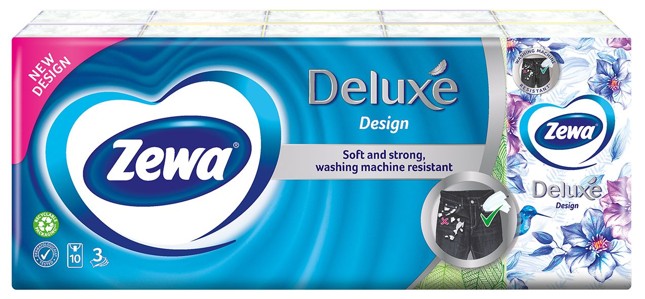 ZEWA DELUXE DESIGN Цветни носни кърпички 3 пласта ,10*10 бр.