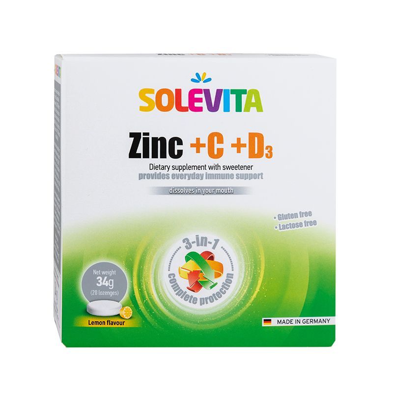 SOLEVITA ЦИНК+ВИТАМИН C + D Таблетки за смучене 20 бр